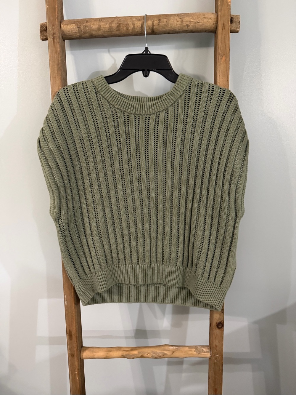 Splendid Olive Green Ribbed Open-Knit Crew Sweater
